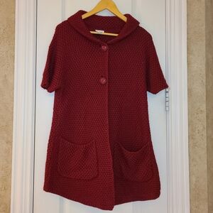 Chico's Wool Blend Knit Long Cardigan Sweater Maroon Red Small